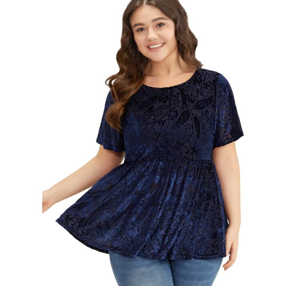 BloomChic Paisley Elastic Waist Ruffled Hem Blouse, NWT, Large